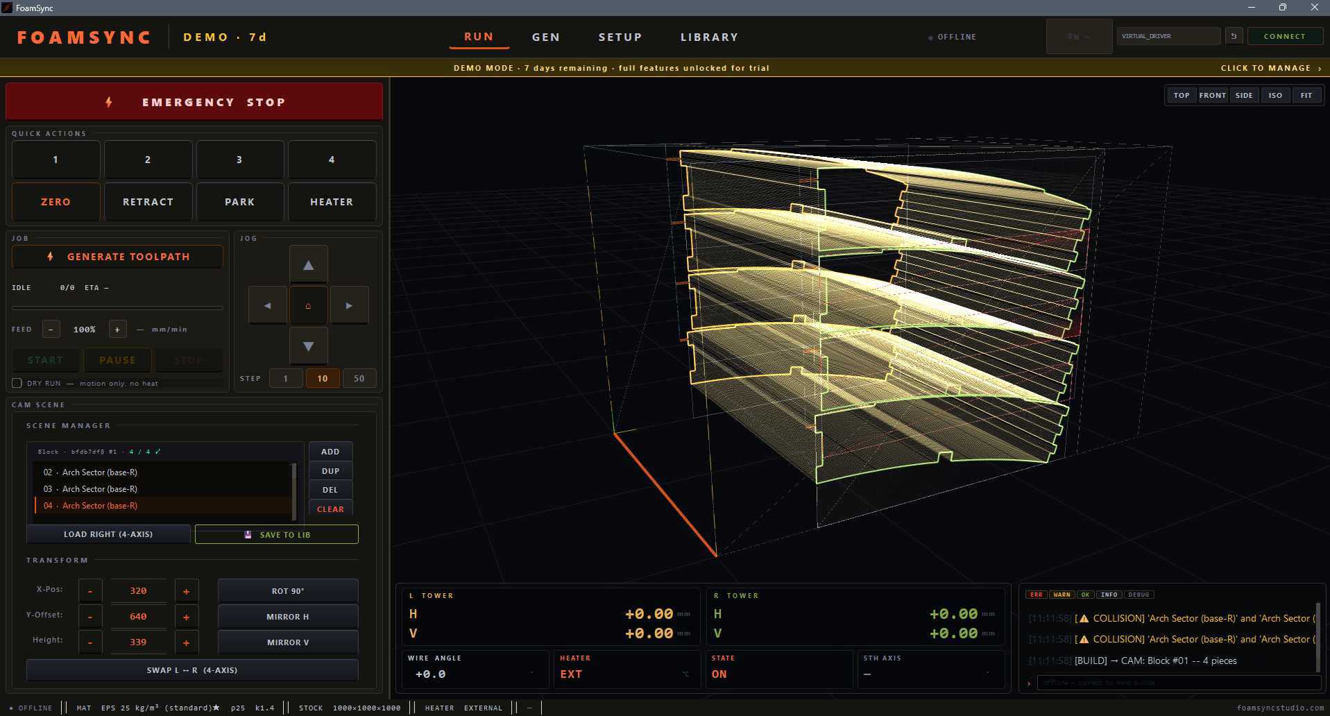 FoamSync CAM scene 3D preview